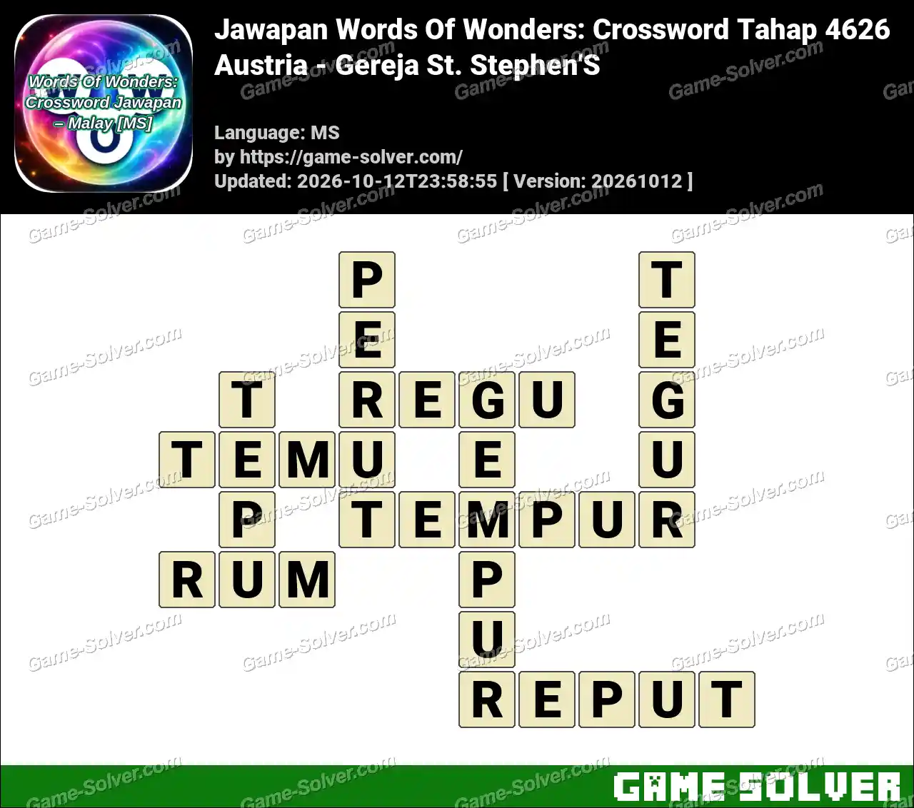 Jawapan Words Of Wonders: Crossword Tahap 4626 – Austria – Gereja St. Stephen’S